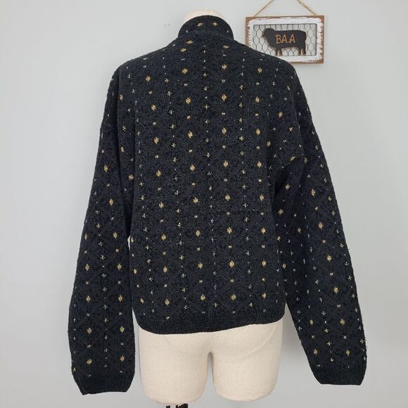 Vtg Express Tricot Wool Blend Sparkle Cardigan Sz M Soft Plush Black Gold Italy - Picture 3 of 8